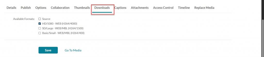 Download tab and different options availible